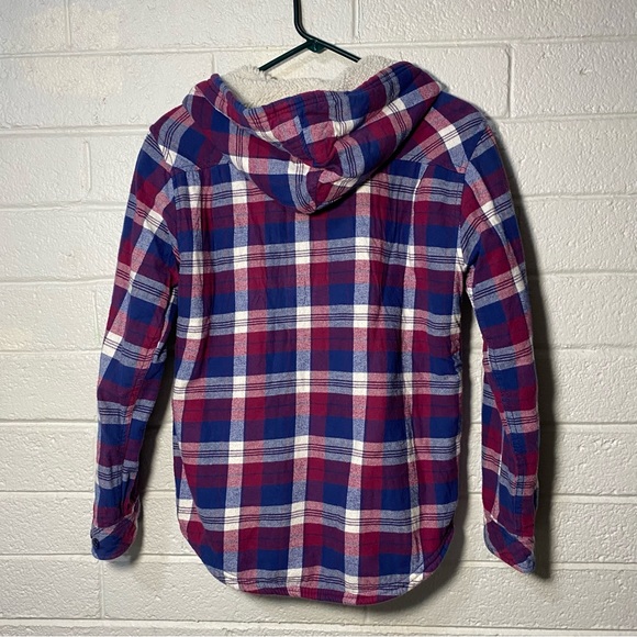 Hooded Fleece Lined Flannel Shirt Jacket Women’s Small Boston Traders Plaid EUC - Picture 4 of 10